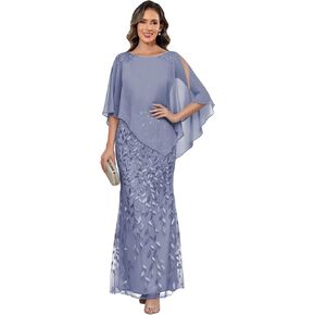Sequin Mother of The Bride Dresses for Women Long Chiffon A Line Formal Wedding Guest Dresses with Sleeves in Kuwait