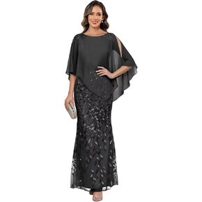 Sequin Mother of The Bride Dresses for Women Long Chiffon A Line Formal Wedding Guest Dresses with Sleeves in Kuwait