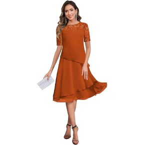 GUKARLEED Ruffles Short Mother of The Bride Dresses with Sleeves Knee Length A-line Embroidery Appliques Layered Formal Dress in Kuwait