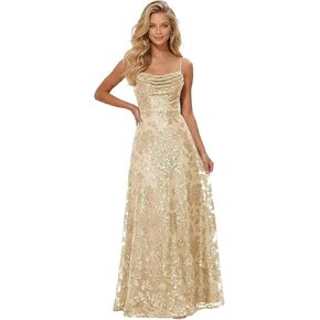 Sparkly Sequin Prom Dress for Women Long Cowl Neck Pleated A-Line Formal Evening Ball Gown in Kuwait