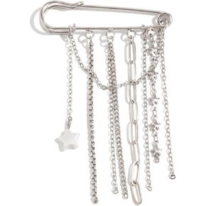 Metal Chain Tassel Brooches And Pins For Women Y2K Star Pendant Silver Brooch Pins Punk Chains Broches Aesthetic Broched Pins Decorative Sweater Coat Suit Costume Clothing Jewelry Fashion Accessories in Kuwait