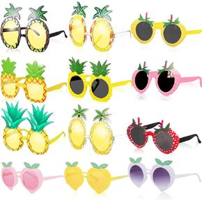 12 زوجًا من نظارات الفاكهة نظارات الأناناس الاستوائية مع 12 نمطًا، نظارات شمسية من هاواي على شكل فواكه مضحكة، إكسسوارات شاطئ لوا لمستلزمات الحفلات الصيفية في هاواي in Kuwait