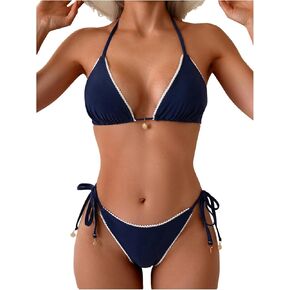 SHENHE Women's Triangle String Bikini Set Sexy Tie Side 2 Piece Swimsuit Cute Halter Bathing Suit in Kuwait