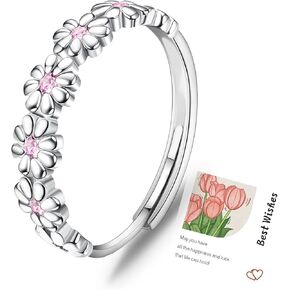 حلقات HEEYA Dainty Daisy للنساء، حلقات من الفضة الإسترلينية لابنتي، حلقة إبهام قابلة للتعديل للنساء، حلقات زهور الأقحوان للابنة، مجوهرات الإبهام لعيد الميلاد، الزفاف مع بطاقة هدية in Kuwait