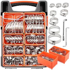 175PCS 304 Stainless Steel Hose Clamps Assortment Kit 1/4"–2" Worm Gear Hose Clamp for Radiator,Heater,Automotive,Mechanical Applications,Pipe,Tube,Coolant,Garden in Kuwait