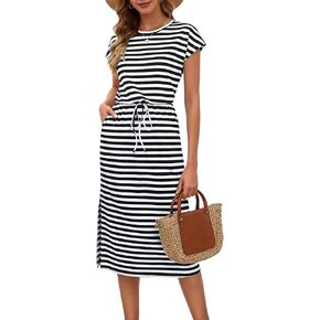 MISFAY Womens Summer Maxi Dress Striped Split Cap Sleeve Beach Vacation Casual Long Sundresses 2026 with Pockets in Kuwait