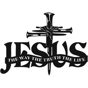 JEWLOVE Jesus on Cross Metal Wall Art, Christian Cross Wall Decor with Nails & Scripture, Religious Home & Church Decor, Black Metal Christian Sign, 13.8" x 9.8" in Kuwait