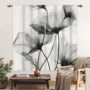 ستائر زهرية رمادية لغرفة النوم 42 عرض × 63 ارتفاع بوصة قضيب جيب أبيض وأسود حبر زهرة ألوان مائية ربيع بساطتها الحديثة البسيطة الجمالية 2 لوحة معالجة النافذة لديكور غرفة المعيشة in Kuwait