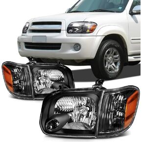 SCITOO Headlights For Toyota Corolla 1998-2000 Headlamps Chrome Housing Amber Reflector Clear Lens Driver and Passenger Side in Kuwait