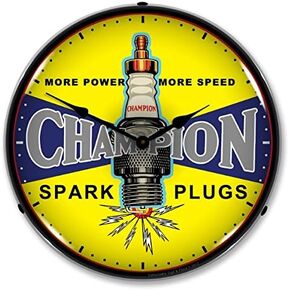 New Champion Plugs Vintage Style Advertising LED Lighted Retro Clock - Ships Free Next Business Day to Lower 48 States in Saudi Arabia