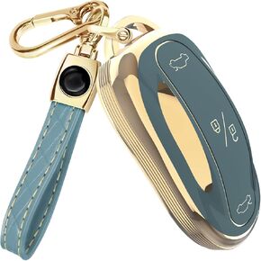 Lucrum Compatible with Tesla Model X Key Fob Cover & Leather Keychain - TPU Keyfob Case for Model X in Kuwait