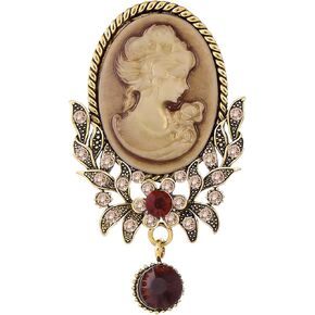 Vintage Victorian Cameo Brooch Pin, Retro 1920s Flapper Style, Crystal Embroidered Figural Design, Elegant Lapel Collar Scarf Badge in Kuwait