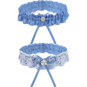2 Pcs Blue Lace Wedding Garters Bridal Garter Set for Pearl Stretch Prom Garter Women Bride Something Blue Gift Lace Garters Belt Set in Kuwait