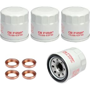 4 قطع فلاتر زيت المحرك 15208-65F0E مع حشية سدادة تصريف 11026-JA00A، متوافقة مع نيسان إنفينيتي روج فرونتير باثفايندر كويست مورانو تيتان سينترا in Kuwait