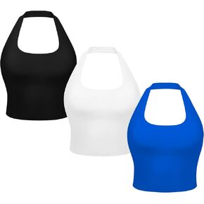 3-Pack Halter Longline Sports Bras for Women - Padded Workout Yoga Crop Tops Tanks Camisole in Kuwait
