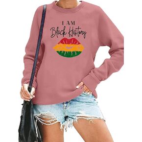 سويت شيرت نسائي أسود لشهر التاريخ أنا أسود بحروف تاريخية وبلوفرات بأكمام طويلة ورسومات أفريقية in Kuwait