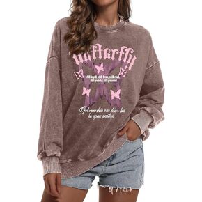 Oversized Christian Sweatshirts For Women Acid Wash Vintage Butterfly Graphic Sweatshirt Baggy Long Sleeve Shirts in Kuwait