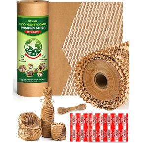Honeycomb Packing Paper 15''* 63ft, Recyclable Packing paper with Rope and 20 Fragile Stickers, Bubble Wrap for Moving, Tear-resistant Packing Supplies for Moving, Small Business and Artwork in Kuwait