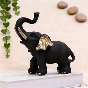 تمثال فيل أسود الحظ والغموض مع آذان ذهبية، تمثال ديكور منزلي من الراتنج من أجل الحظ السعيد، مكتب المكتب، زخرفة الرف، هدية الانتقال لمنزل جديد in Kuwait