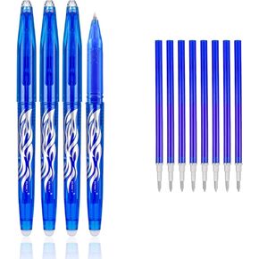 أقلام جل قابلة للمسح من RIANCY قلم أزرق برأس رفيع 0.5 مم، عبوة من (4 أقلام زرقاء + 8 عبوات) أقلام حبر زرقاء قابلة للمسح من أجل أقلام مكتبية ناعمة للكتابة إلى أقلام حبر اللوازم المدرسية in Kuwait