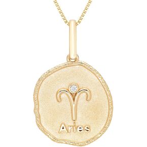 Boston Bay Diamonds Reversible Double Sided Freeform Round Diamond Zodiac Astrology Pendant Necklace in 14K Yellow Gold Plated Sterling Silver with 18 Inch Box Chain in Kuwait
