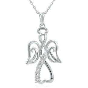 أماندا روز كوليكشن قلادة مجنحة من الألماس على شكل قلب مفتوح من الفضة الإسترليني على سلسلة من الفضة الإسترليني مقاس 18 بوصة | قلادات ألماس حقيقية للنساء in Kuwait