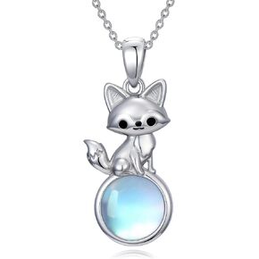 925 Sterling Silver Moonstone Fox/Owl/Cat/Dog/Deer Animal Necklace Pendant for Women Mother Wife, Valentine's Day Birthday Gift, with 18+2inch in Kuwait