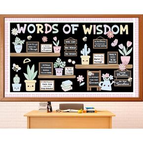 Spring Bookshelf Bulletin Board Set Pastel Motivational Words of Wisdom Classroom Decoration Inspirational Positive Potted Plant Flowers Cutouts for School Office Home Library Chalkboard Wall Decor in Kuwait