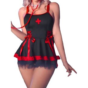 Nurse Costume Set Sexy Lingerie for Women Lace Trim and Bow Tie, Babydoll Dress for Womens Underwear in Saudi Arabia