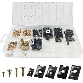 مجموعة متنوعة من 170 قطعة من YoRise لمشبك السيارة والمسمار على شكل حرف U، 9 مشابك للوحة باب السيارة بأحجام مختلفة، واستبدال صامولة على شكل حرف U ومشبك لولبي، وملحقات داخلية للوحة باب السيارة (أسود) in Kuwait