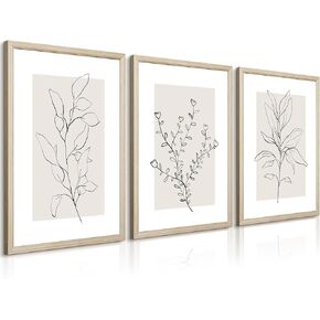 Neutral Botanical Prints Wall Art Decor Plant Minimalist Canvas Pictures Vintage Beige Wall Art Modern Farmhouse Line Poster Boho Abstract Painting Artwork for Bedroom 16x24 Inch Framed Set of 3 in Saudi Arabia