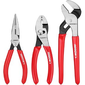 ARROW 3PCS Pliers Set, 6" Needle Nose Pliers, 6" Slip Joint, 8" Groove Joint with Non-slip Handle, Premium Carbon Steel, for Daily Repair & Home Maintenance in Kuwait