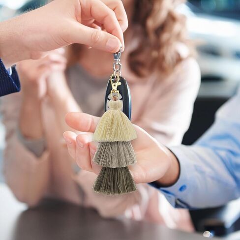 2Pcs Colorful Tassel Keychain Boho Pom Pom Keychains Tassel Bag Charm Handmade Bohemian Layered Fringe Key Ring for Car Key Chain Jewelry Decoration DIY Projects(Blue, Khaki) in Saudi Arabia