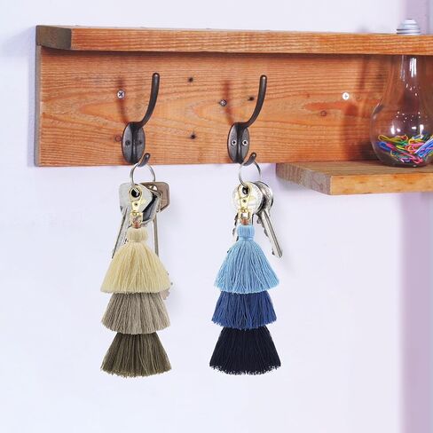 2Pcs Colorful Tassel Keychain Boho Pom Pom Keychains Tassel Bag Charm Handmade Bohemian Layered Fringe Key Ring for Car Key Chain Jewelry Decoration DIY Projects(Blue, Khaki) in Saudi Arabia