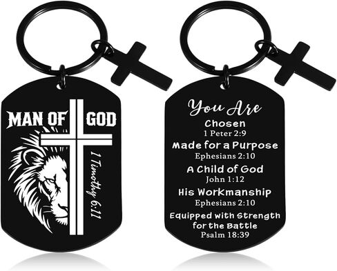 1PCS Mens Christian Keychain - Man of God Gifts, Christian Bible Verse Gift for Men, Religious Scripture Keychain for Him, Catholic Baptism Gifts for Teen Boys Teens Easter Basket Fillers for Boy Kid in Saudi Arabia
