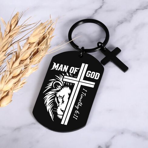 1PCS Mens Christian Keychain - Man of God Gifts, Christian Bible Verse Gift for Men, Religious Scripture Keychain for Him, Catholic Baptism Gifts for Teen Boys Teens Easter Basket Fillers for Boy Kid in Saudi Arabia