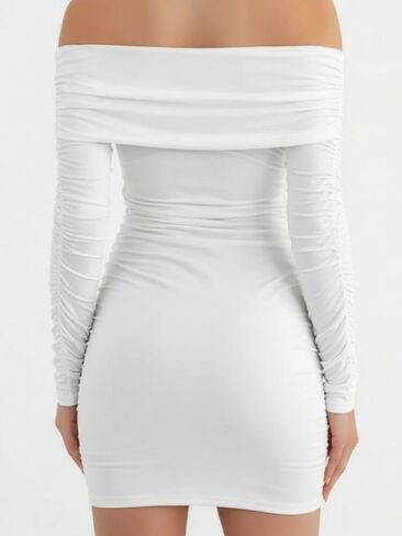 Women's Shoulder Long Sleeve Bodycon Dress Ruched Slim Fit Elegant Mini Dress for Fall Winter Evening Party in Saudi Arabia