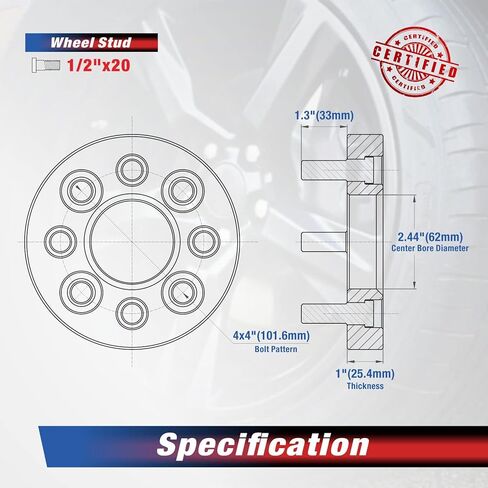 MOCA 25.4mm 4x101.6 Hubcentric Wheel Spacers (62mm Bore) - 1/2" x20 Studs Compatible with EZ GO EZGO Club Car (Silver, Pack of 4) in Kuwait