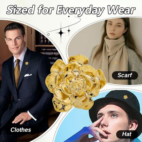 دبوس بروش ذهبي، دبابيس طية صدر السترة على شكل زهرة للرجال، دبابيس وردية وإكسسوارات البدلة، دبابيس معدنية للرجال، بدلات الزفاف، الذكرى السنوية لأعياد الميلاد، دبوس كلاسيكي لطية صدر السترة للملابس الرسمية in Kuwait