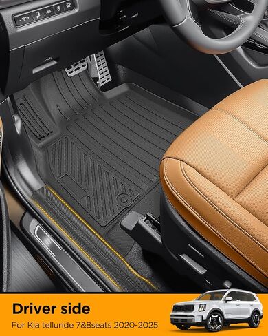Floor Mats & Backrest & Cargo Mat for Kia Telluride 2020-2025（7&8 Seats: Full Coverage Car Liner Set, All Weather Protector Heavy Duty TPE Automotive Interior Accessories 2024 2023 2022 2021 in Kuwait