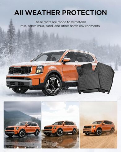Floor Mats & Backrest & Cargo Mat for Kia Telluride 2020-2025（7&8 Seats: Full Coverage Car Liner Set, All Weather Protector Heavy Duty TPE Automotive Interior Accessories 2024 2023 2022 2021 in Kuwait