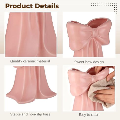 2 PCS Pink Bow Ceramic Vases, Coquette Bud Vase Set in Pink and White, Small Centerpiece Table Decor, Cute Ribbon Design for Flowers, Makeup Brush or Pen Holder, Home Office Wedding in Kuwait