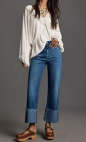 loveimgs Women Wide Leg Jeans High Waisted Distressed Straight Leg Bootcut Flare Jeans Sweatpants Stretchy Denim Pants Pocket in Saudi Arabia