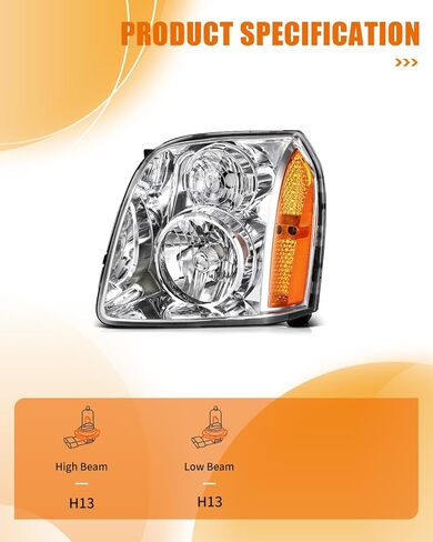 قطعتان من مجموعة المصابيح الأمامية لسيارة جي إم سي يوكون 2007-2014 لسيارة جي إم سي يوكون XL 1500 2007-2014 لسيارة جي إم سي يوكون XL 2500 2007-2013 غطاء كروم كهرماني عاكس عدسة شفافة استبدال 15861025 - المصابيح غير متضمنة in Kuwait