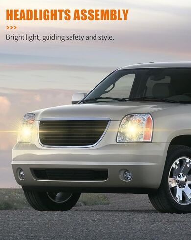 قطعتان من مجموعة المصابيح الأمامية لسيارة جي إم سي يوكون 2007-2014 لسيارة جي إم سي يوكون XL 1500 2007-2014 لسيارة جي إم سي يوكون XL 2500 2007-2013 غطاء كروم كهرماني عاكس عدسة شفافة استبدال 15861025 - المصابيح غير متضمنة in Kuwait