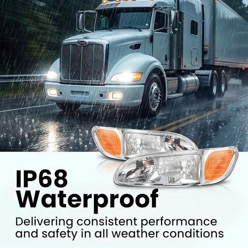 المصابيح الأمامية SEPEY لـ Peterbilt 386، مجموعة المصابيح الأمامية البديلة مع لمبة لـ 2005-2015 Peterbilt 330 335 325 384 337 340 348 382 386 387 الشاحنات، زوج (يسار ويمين) in Saudi Arabia