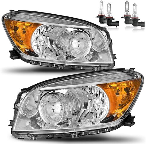 مجموعة المصابيح الأمامية ث/لمبات لـ 2006 2007 2008 تويوتا RAV4 كشافات استبدال الكروم الإسكان العنبر عاكس سائق وجانب الركاب in Kuwait