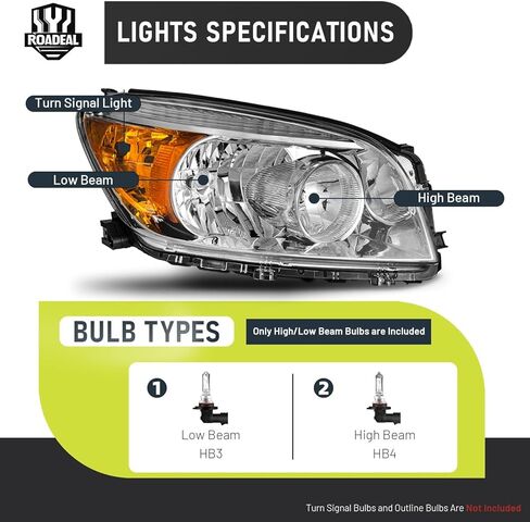 مجموعة المصابيح الأمامية ث/لمبات لـ 2006 2007 2008 تويوتا RAV4 كشافات استبدال الكروم الإسكان العنبر عاكس سائق وجانب الركاب in Kuwait