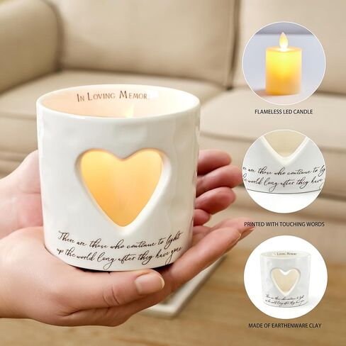 حامل شموع ضوء الشاي السيراميكي التذكاري من WOODEXPE مع هدية تعاطف شمعة LED لفقدان أحبابك in Kuwait