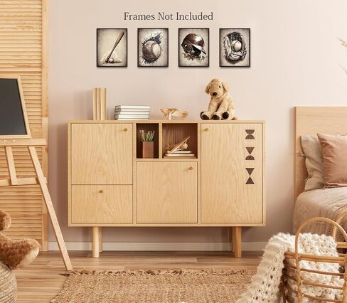 Baseball Canvas Wall Art Prints,Vintage Brown Baseball Prints,Baseball Prints Boys Room Decor,Baseball Sport,Baseball Wall Decor,for Men Kids Teenagers Set of 4(8"x10"Unframed) in Saudi Arabia